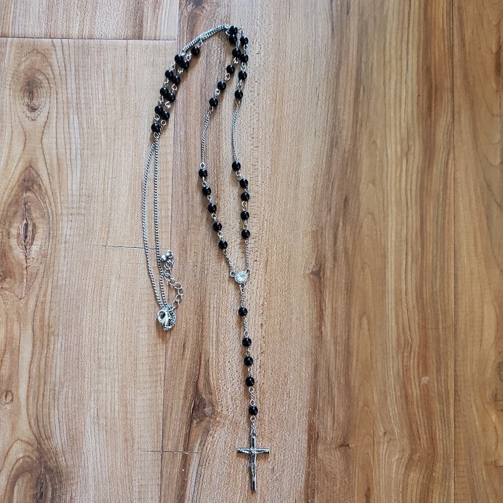 Silver & Black Cross Necklace